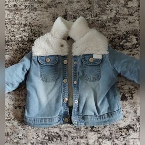 7 For All Mankind Blue Denim Jacket with White Faux Fur 24 Months
